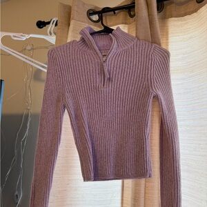 Aerie Lavender Ribbed Zip-Up Sweater